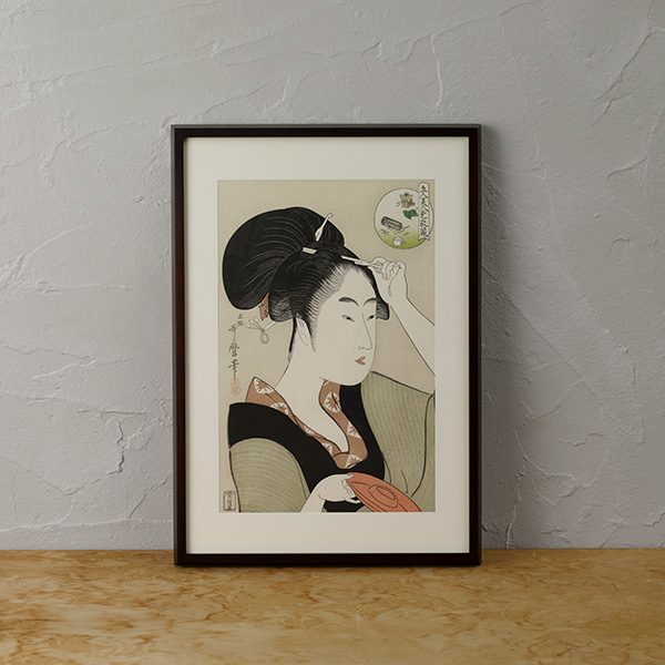 Kitagawa Utamaro, Comparing the Charms of Five Beauties: Suminoe from Shiba Woodblock Print, with frame